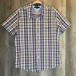 Tommy Hilfiger Slim Fit Plaid Shirt Men XL Short Sleeve Button Front